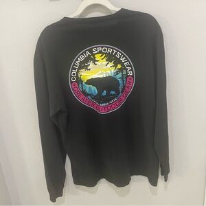 Columbia Black Long Sleeve T Shirt  Vibrant Bear Design On Back Mens Size L